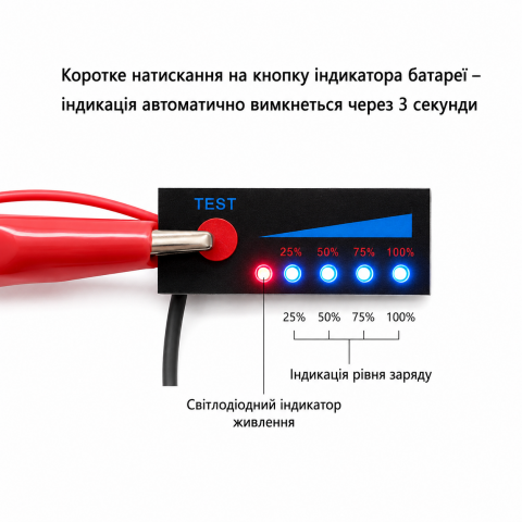 Індикатор рівня заряду акумулятора 3S Li-ion/LiPo 12.6V, LED, кнопка