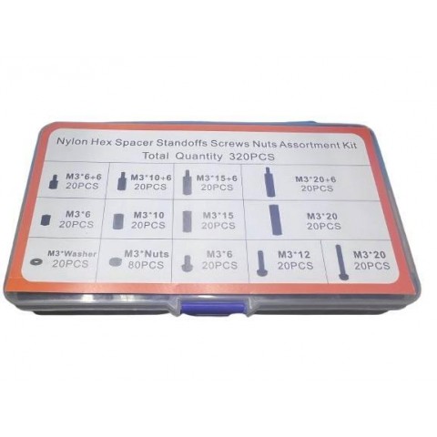 Набір шестигранних нейлонових стійок, гвинтів, гайок чорний колір 320шт.