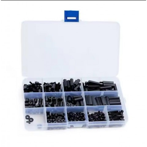 Набір шестигранних нейлонових стійок, гвинтів, гайок чорний колір 320шт.