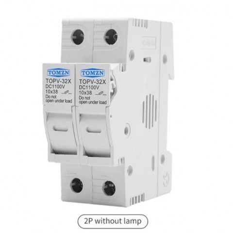 Держатель с 2-мя предохранителями по 20А 2P 10х38мм 1000V DC для солнечных панелей (PV систем) TOMZN TOPV-32