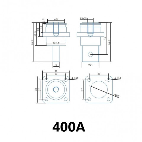 Клеми мідні для акумулятора LiFePO4 400A (M8)