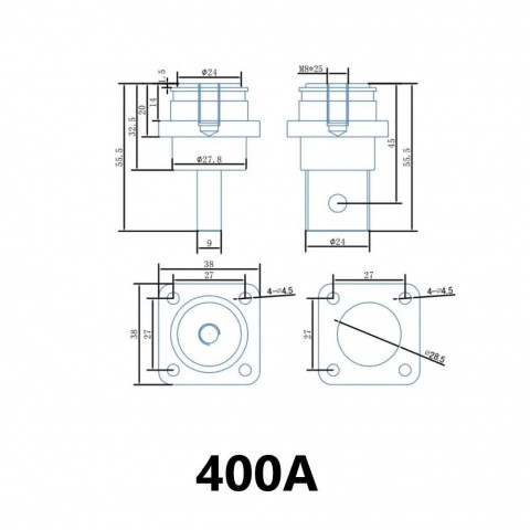 Мідні клеми для аккумулятора LiFePO4 400А