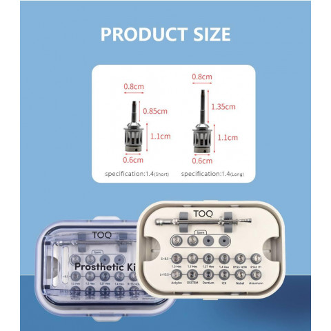 Набір для імплантології TOQ Dental з динамометричним ключем 10–70 N·cm (14 насадок)