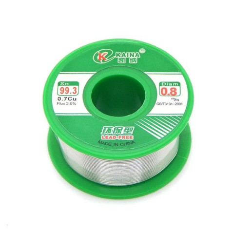 Припій без свинцю Kaina SN99.3/CU0.7 0.8 мм з флюсом 2.0% SGS, 50 г