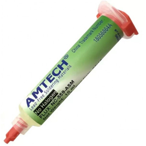Флюс для пайки NC-559-ASM No-Clean (тип Amtech), для SMD BGA QFP CSP, шприц 10 мл