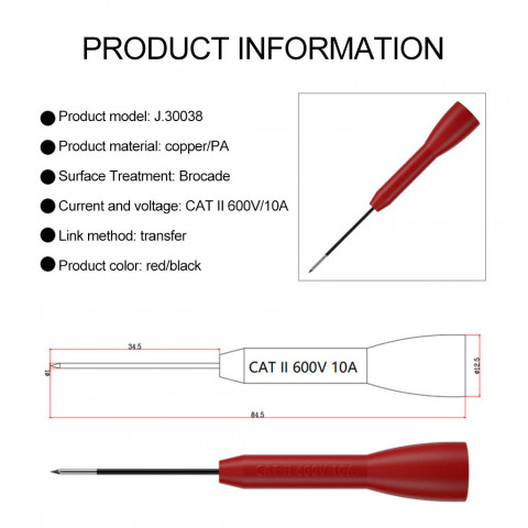 Голчасті насадки для мультиметра HANDSKIT J.30038 CAT II 600V 10A, комплект 2 шт