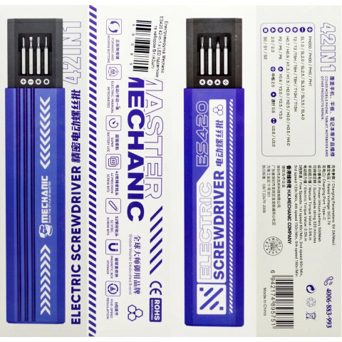 Електрична викрутка Mechanic ES420 (викрутка: 42 насадки, 500mAh)